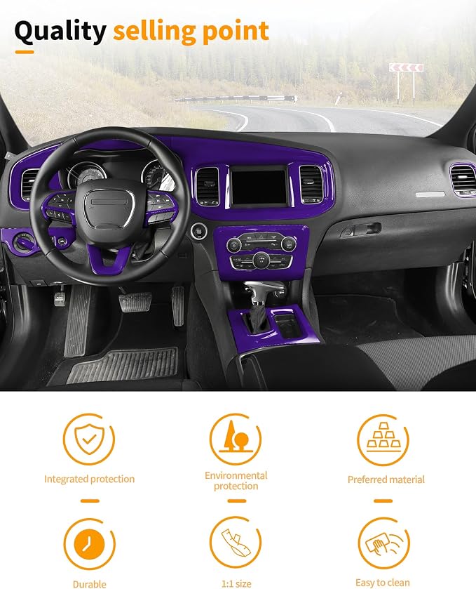 Hoolcar for Charger Purple Interior Accessories Trim Kit fit for 2015-2024+ Dodge Charger Center Console Gear Shift Dash Dashboard Decor Cover Trim, 12pcs