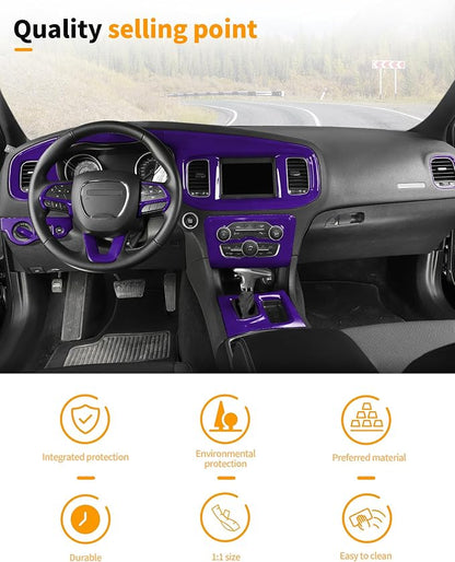 Hoolcar for Charger Purple Interior Accessories Trim Kit fit for 2015-2024+ Dodge Charger Center Console Gear Shift Dash Dashboard Decor Cover Trim, 12pcs