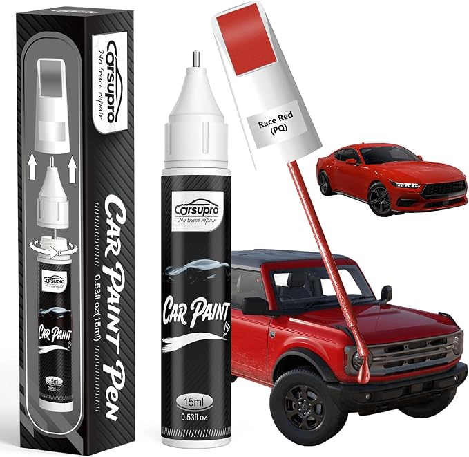 Race Red(PQ) for Ford Touch Up Paint Pen, 2 in 1 Car Scratch Remover with Pen Tip and Brush, Precise Color Match for Car Paint Scratch Repair, Quickly and Easily Fix Chips and Nicks
