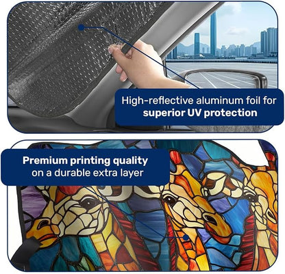 GENANY Giraffe Windshield Cover for Car SUV Truck (55x30 Inches), Foldable Heat Shield, Shades for Front Windows, Protector Blocks UV, Car Decor