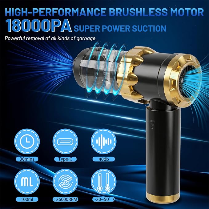 Cordless Handheld Vacuum Cleaner, Rechargeable Portable Car Vacuum with LED Light, 2 HEPA Filters & Multi-Nozzles, High Power Wet/Dry Vacuum for Car, Home, Pet Hair