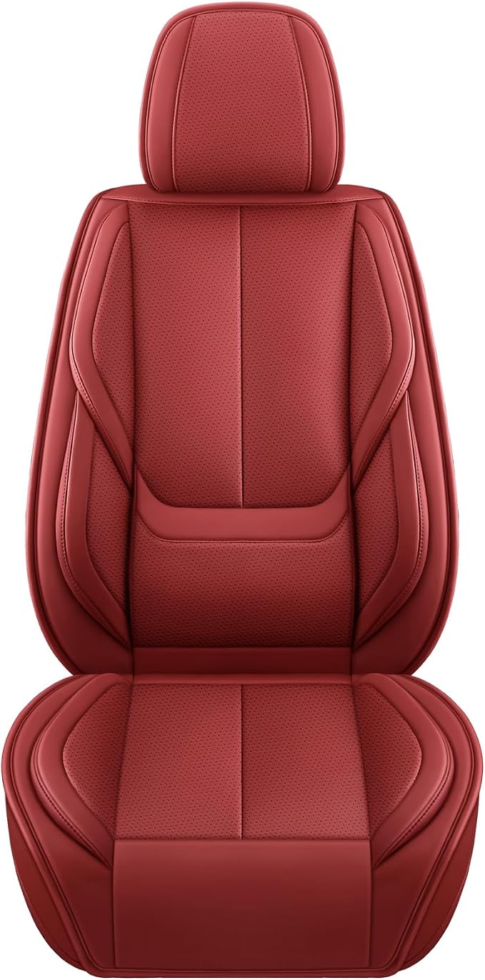 MINGBRON Front Car Seat Covers, Leather Car Seat Covers, Fit for Most Cars SUV and Most Sedan Red