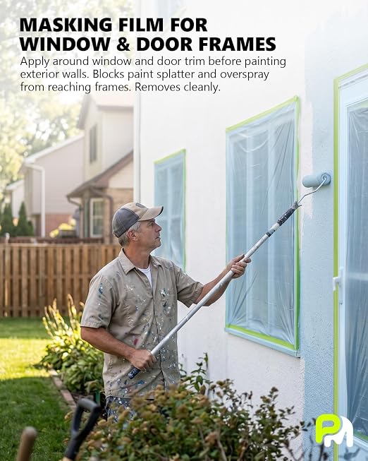 Pre-Taped Masking Film for Painting(4 Rolls) - 22" x 66'Painters Plastic Sheeting with Tape and Drape, Painters Drop Cloth for Automotive & Home, Cover for Walls/Floors/Windows/Cars Protection