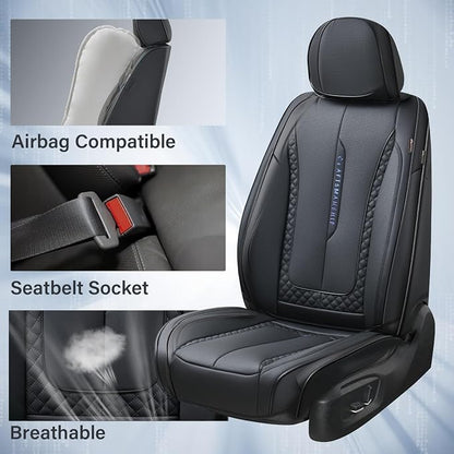 Coverado Car Seat Cover Full Set, Black Seat Covers Front Seats Back Seat Covers, Nappa Leather Waterproof, Car Seat Cushion, Car Seat Protector Universal Fit Most Cars