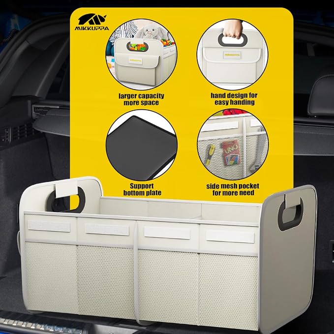 MIKKUPPA Car Trunk Organizer - 70L Collapsible Trunk Organizer for Groceries, Car Storage Organizers for SUV Auto Truck Van with Non Slip Bottom (White)