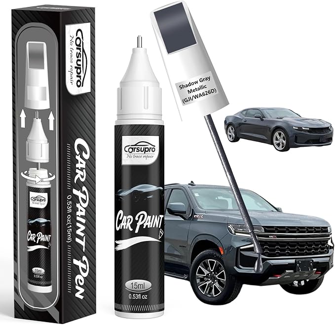 Shadow Gray Metallic(GJI/WA626D) for Chevrolet Touch Up Paint Pen, 2 in 1 Car Scratch Remover with Pen Tip and Brush, Precise Color Match for Car Paint Scratch Repair, Quickly and Easily Fix Chips and Nicks