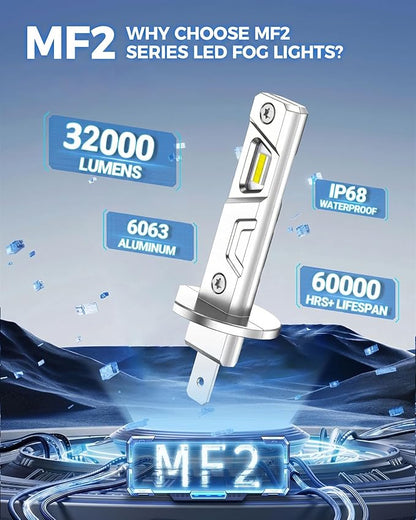 Marsauto H1 LED Bulb, 32000LM 600% Brighter H1 Bulb, 1:1 Mini Size No Adapter Needed for H 1 Fog Lights, Plug and Play, No Flicker, 99% Compatibility, Pack of 2