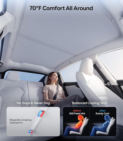 Wigoo 2026 Tesla New Model Y Juniper Accessories Sunshade Roof [Never Sag, Nano Ice-Crystal Coatings] 3-Gen Heat Insulation Glass Roof Sun Shade, Accessories for Tesla Juniper Model Y, Interior Gray