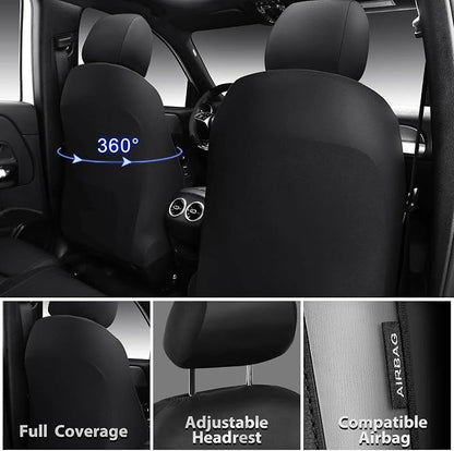 CAR PASS Memory Foam Car Seat Covers Full Set,Breathable Mesh Thick Seat Covers for Car,Gray Metal Film Leather Seat Covers,Universal Automotive Comfort for Most Car,Truck,Airbag Compatible,Black Gray