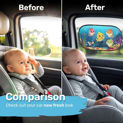 GENANY 2pcs Baby Shark Window Sun Shade for Sedan SUV Truck (21x14 Inches), Sun Shades for Side Window, Accessories for Kids, Baby Window Shades, Summer Car Decor