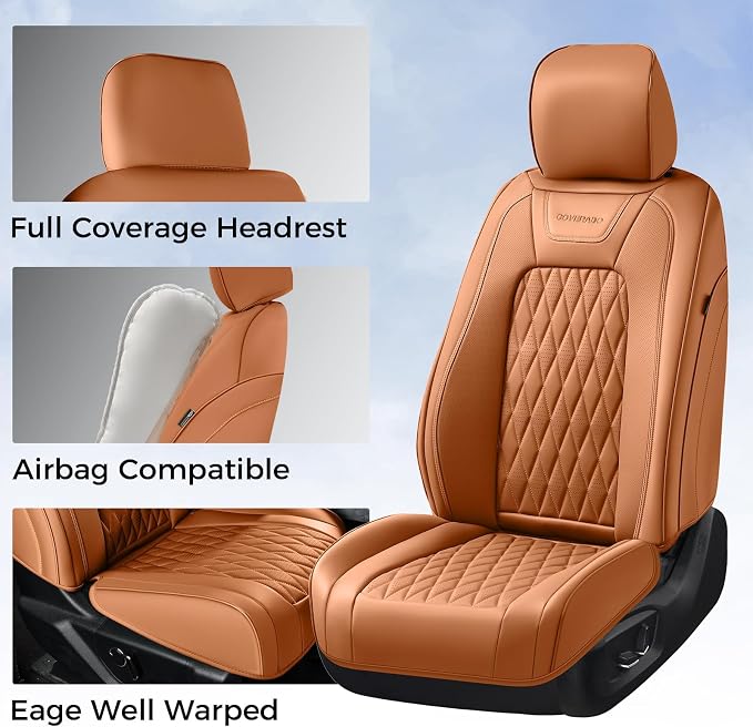 Coverado Premium Leather Front Seat Covers Waterproof Heavy-Duty Protectors Custom Fit for Ford F150 (2015-2026) F250/F350/F450 (2017-2026)-Orange, Stain-Resistant