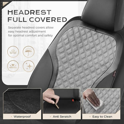 Coverado Car Seat Covers for Front Seats, Luxury Leather Car Seat Cover with Carbon Fiber Weave, Waterproof Automotive Seat Protectors 2-Pack, Driver Seat Covers Universal Fit Most Cars, Black&Gray