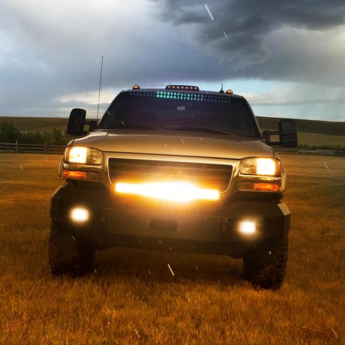 Nilight 20 Inch 420W LED Light Bar Amber Triple Row Flood Spot Combo Driving Boat Led Off Road Lights with 16AWG Wiring Harness Kit-1 Lead, 2 Year Warranty (ZH706)