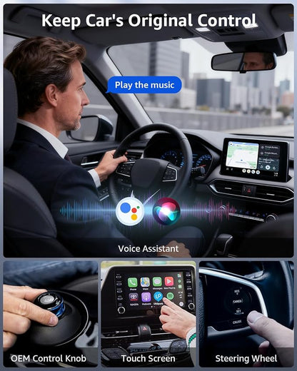 2-in-1 Wireless CarPlay & Android Auto Adapter, 50% Smaller, Converts Wired to Wireless, Zero Latency, Auto-Connection, Plug & Play Adapter for Apple iPhone iOS 10+ & Android 11+