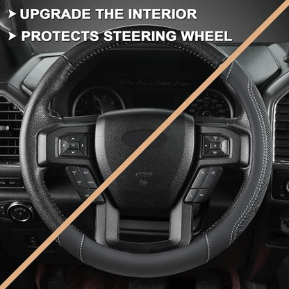 GIANT PANDA Car Steering Wheel Cover for Ford - F150 F250 F350 Expedition, (15.5-16 inches - Black+Gray Line)