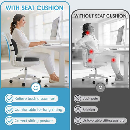 CushZone Seat Cushion, Lumbar Support Pillow with Adjustable Strap-Chair Cushions for Sciatica Pain Relief-with Washable Cover Memory Foam for Car, Travel and Wheelchair-Gray X-Large