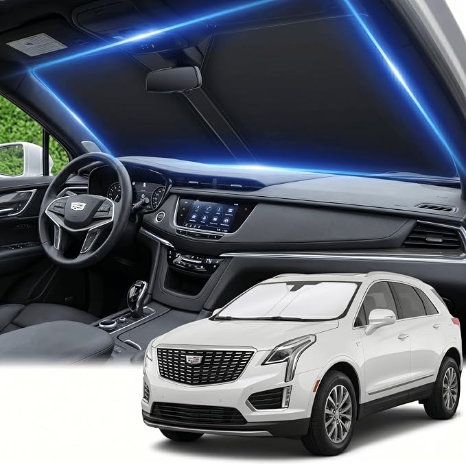 Windshield Sun Shade for Cadillac XT5 2017-2025 Sunshade Front Window Shade Custom Fit XT5 Accessories Sun Visor Foldable Shade Blocks UV Rays Accessories