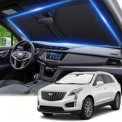 Windshield Sun Shade for Cadillac XT5 2017-2025 Sunshade Front Window Shade Custom Fit XT5 Accessories Sun Visor Foldable Shade Blocks UV Rays Accessories