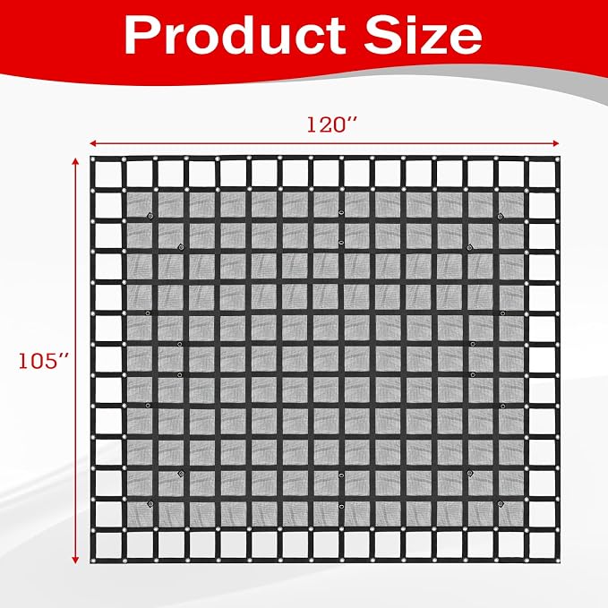 Heavy Duty 105" x 120" Truck Bed Cargo Net with Adjustable Cam Buckles & S-Hooks & Cross Strap,8.75' x 10' Cargo Net with 1500LBS Capacity for Pickup Truck Bed Trailer SUV Jeeps