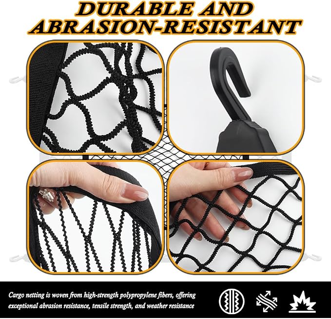 Upgrade Cargo Net for SUV with 4 Hooks,Stretchy 32x23 to 63x47 Elastic Trunk Net for SUV,Essential Automotive Cargo Nets as Trunk Organizer for Securely Fastening Items