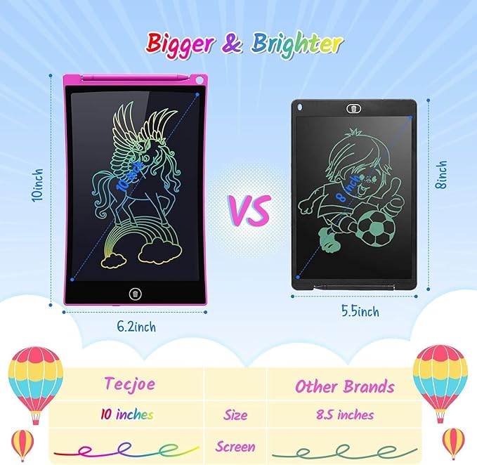 TECJOE 10 Inch 2 Pack LCD Writing Tablet, Colorful Doodle Board Drawing Tablet for Kids, Kids Travel Learning Toys Christmas Birthday Gifts for 3 4 5 6 7 8 Year Old Boys and Girls Toddlers
