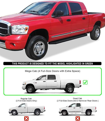 APS Black Stainless Steel Running Boards Style Compatible with Dodge Ram 1500 2006-2008 Mega Cab & Ram 2500 3500 2006-2009 (Side Steps Side Bars) 6in Wide