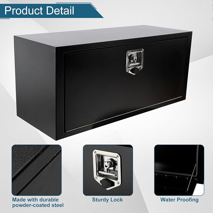 36"X14"X16" Underbody Steel Utility Truck Toolbox Black Heavy Duty Steel Trailer Box Pick Up Truck Tool Box Storage Organizer w/Lock & Keys