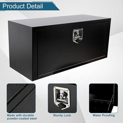 36"X14"X16" Underbody Steel Utility Truck Toolbox Black Heavy Duty Steel Trailer Box Pick Up Truck Tool Box Storage Organizer w/Lock & Keys