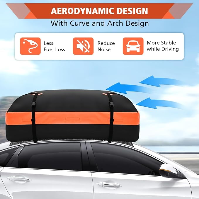 Roof Bag, Waterproof Soft Car Top Carrier Without Rack, 15 Cubic Feet Cargo Carrier for Top of All Vehicles with/Without Rack, Includes Anti-Slip Mat, 4 Door Hooks, Luggage Lock, Storage Bag