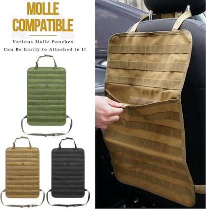 Upgrade Tactical Molle Seat Back Organizer with 5 Detachable Pouches, Universal Car Seat Back Bag Vehicle Organizers Panel Protector for Car Truck Jeep Vehicle (Black)