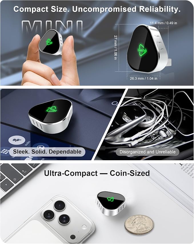 Wireless Carplay Adapter, Compatible with Apple iPhone iOS 10+ Android 11+, Plug & Play, Compact Design for iPhone & Android with USB-A/Type-C Port
