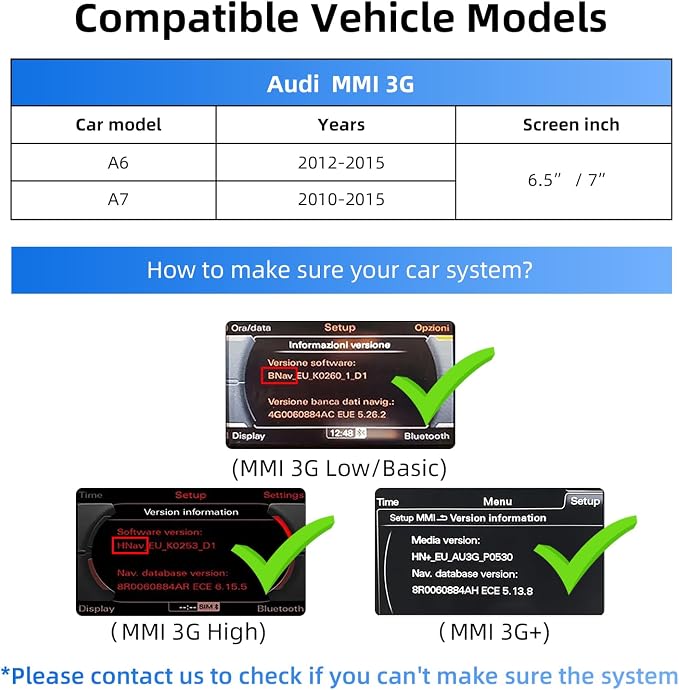 CarPlay Android Auto Adapter Decoder Retrofit Kit Fits Audi 2010-2015 A6 & A7 with MMI 3G System, Supports Wireless CarPlay&Android Auto/Voice Control/Mirror Link/Camera/USB Drive/Navigation
