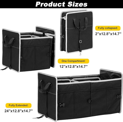Car Trunk Organizer with Individual Cooler Bag - 2 Compartment Collapsible Car Storage for SUV (Black)