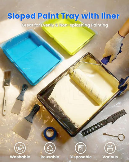 33PCS Complete Paint Roller Kit with Extension Pole & Carry Bag, 2-4 FT Painting Supplies Set with 9" & 4" Microfiber Rollers, Brushes, Tray & Tape for Walls, Ceilings & DIY Room Repainting