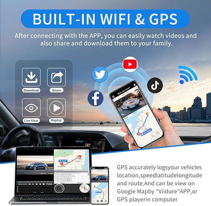 360° View 4 Channel Dash Cam Front and Rear, Dash Camera for Car with 3.16" IPS Touch Screen, 8 IR Night Vision, 5G WiFi&GPS,APP Control, G-Sensor, Loop Recording, Parking Mode, 64GB Card