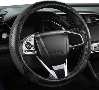 West Llama Carbon Fiber Car Steering Wheel Cover for Honda,Anti-Slip, Full Surround Breathable Leather Auto Protector(Black only)
