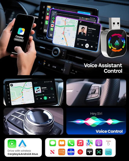 Jasput Carplay Wireless Adapter, 2026 Upgrade Mini Carplay for Apple iPhone & Android Auto Wireless Adapter, for Cars with Built-in Wired Apple Carplay Play and Plug, Stable Control & No Delay