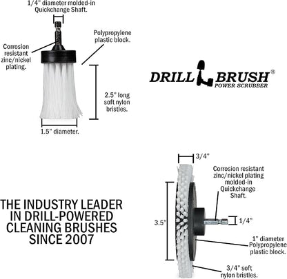 3 Pack Drill Brush Power Scrubber Cleaning Brush - Soft White Drill Brush Set - Car Detailing Kit - Cleaning Drill Brush Set for crevices and Hard to get to Areas - Power Scrubbing Brush for Drill