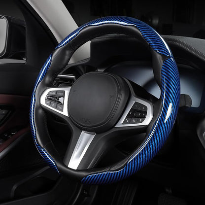 Carbon Fiber Steering Wheel Cover, Snap on Car Steering Wheel Cover Set Accessories 3pcs Wrap Grip Non Slip Protector Universal Glossy Blue