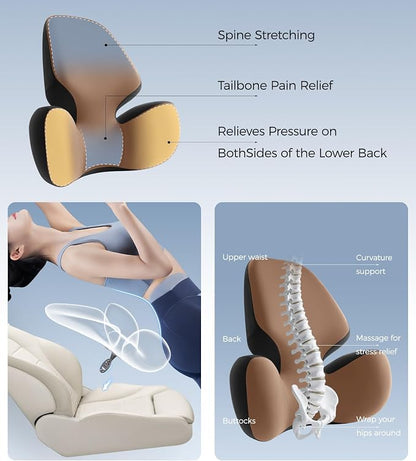 BEBAS Lumbar Support Pillow for Office Chair - Ergonomic Memory Foam Back Cushion for Lower Back Pain Relief - Washable & Breathable Cover - Fits Car Seats, Gaming Chairs & Wheelchairs (Brown)