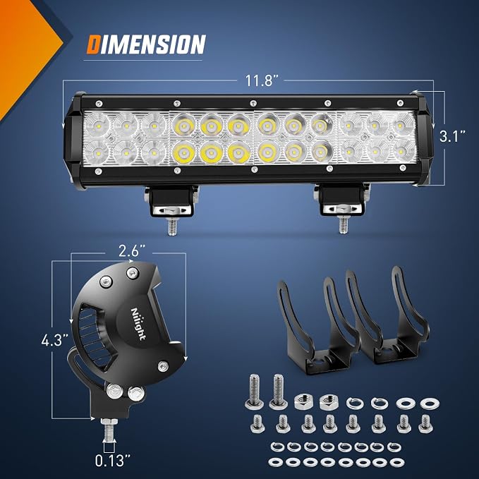 Nilight LED Light Bar with Yellow/Black Covers 2 PCS 12 Inch 72 W Spot Flood Combo Off Road Lights Super Bright Driving Fog Boat Lighting for Trucks Pickup Golf Cart SUV ATV UTV 4x4 Van Camper
