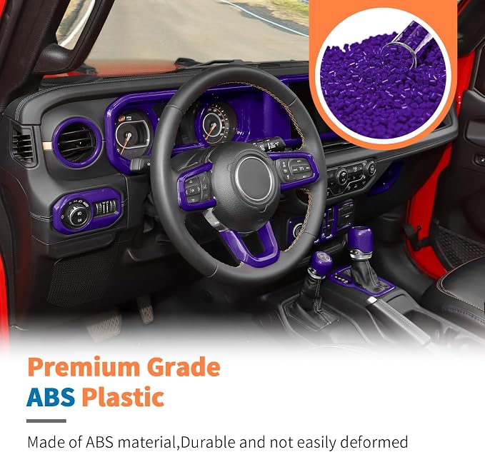 JeCar 14-Piece Purple Interior Accessories Trim Kit for 2024-2025+ Jeep Wrangler JL 4XE Gladiator JT- Center Console Dash Panel Interior Upgrade