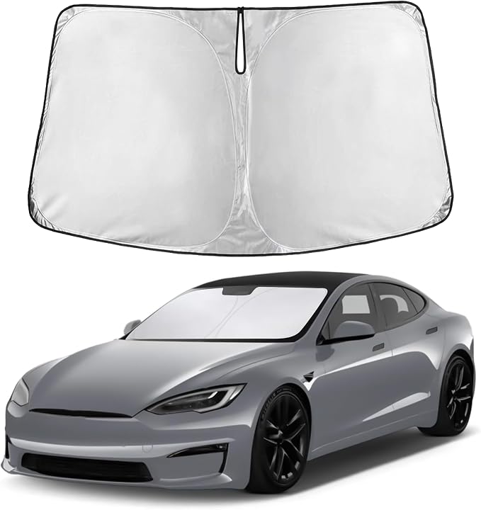 EcoNour Windshield Sunshade Compatible for Tesla Model S Plaid 2021-2024 2025 2026, Sun Visor for Front Windshield & Window Sun Shade Cover, UV Heat Blocker & Protector, Car Accessories