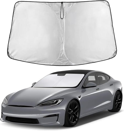 EcoNour Windshield Sunshade Compatible for Tesla Model S Plaid 2021-2024 2025 2026, Sun Visor for Front Windshield & Window Sun Shade Cover, UV Heat Blocker & Protector, Car Accessories