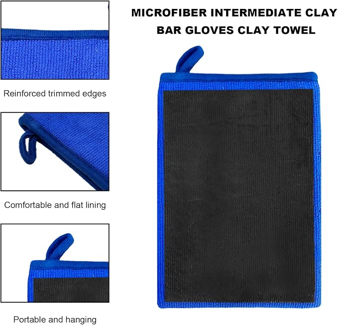 2 PCS Clay Mitts, Microfiber Clay Bar Towel Medium Grade Auto Detailing Gloves, Scratch-Free Surface Prep Mitt Alternative for Car Paint Claying Cleaning & Polishing (Blue)
