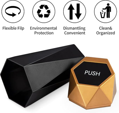 JUSTTOP Car Trash Can with Lid, Mini Diamond Design Portable Trash Can, Plastic Material and Multipurpose Organizers for Car,Home,Office(Gold)