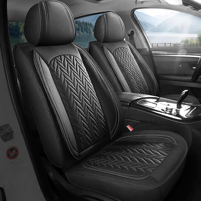 SCITOO Front Seat Covers,2PCS Universal Car Seat Covers Waterproof Vehicle Seat Covers Premium Faux Leather Automotive Seat Covers Car Seat Protector for Cars SUV Pick-up Truck Sedan(Front, Black)