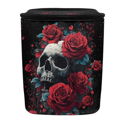 Skull Red Roses Pattern Car Trash Can with Lid and Zipper Portable Foldable Trash Bin for Car Interior Accessories Multipurpose Garbage Can Bags Storage Organizer Halloween Decor