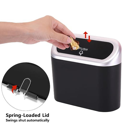 Ginsco Mini Car Trash Can with Lid, Small Car Garbage Can, Cute Leakproof ABS Car Trash Bin, Car Accessories for Interior, Garbage Bin for Car, Home, Office with 120pcs Trash Bags Black/Silver