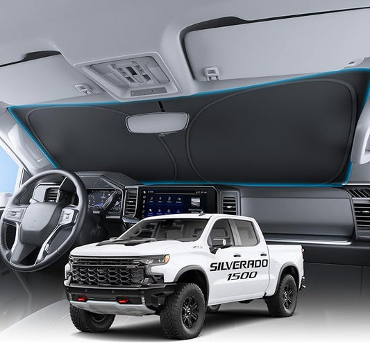 Wigoo for Chevrolet Silverado 1500 Windshield Sunshade [OEM Design, 100% Sun Blockage] Foldable Heat Insulation Sun Shade with Storage Bag, for Chevrolet Silverado 1500 (2019-2026), Silver Coating